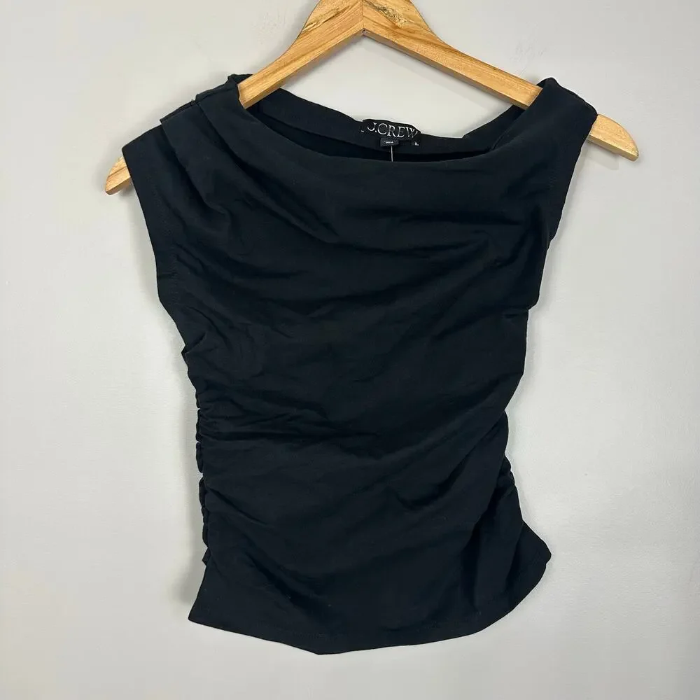J.CREW Stretch Cotton Sleeveless Boatneck Ruched Y2K Top XXS NWT Minimalist